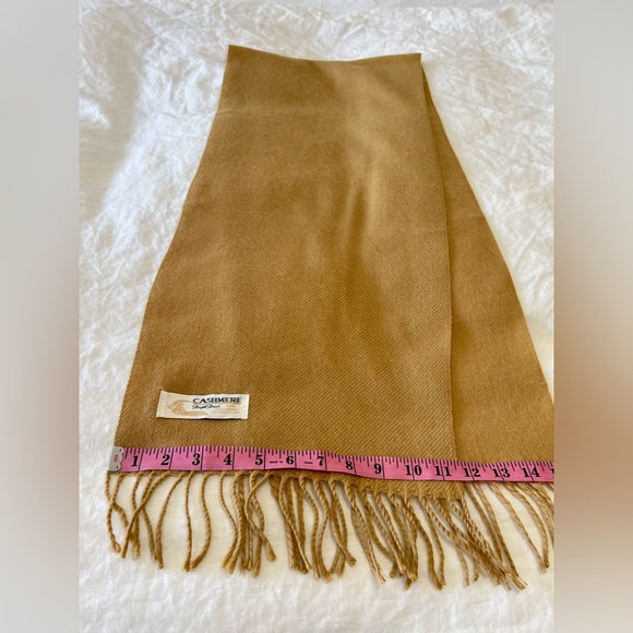 Royal Rossi | Cashmere Scarf Beige Camel Color Fringe Classic Soft Minimalist - Picture 3 of 6